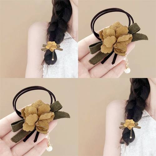 高颜值花朵珍珠头绳时尚马尾气质