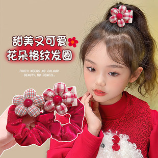 红色花朵大肠发圈新年儿童发饰女童丸子头发绳女童高马尾皮筋头绳
