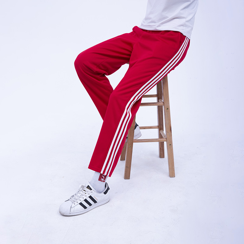 红色校服裤子男女一条杠白边小学初中春秋季厚款学生运动双杠收脚