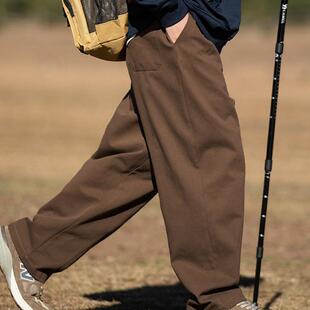 男生咖啡色工装裤男春秋款潮裤子宽松直筒裤男款阔腿裤休闲裤男裤
