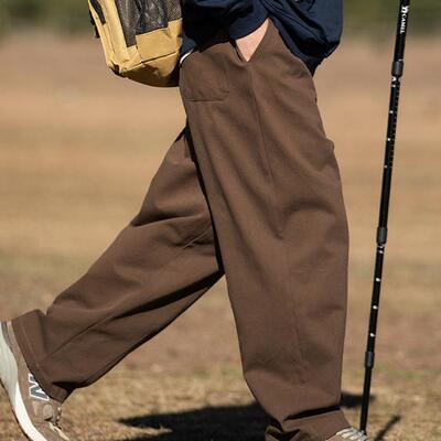 男生咖啡色工装阔腿休闲裤