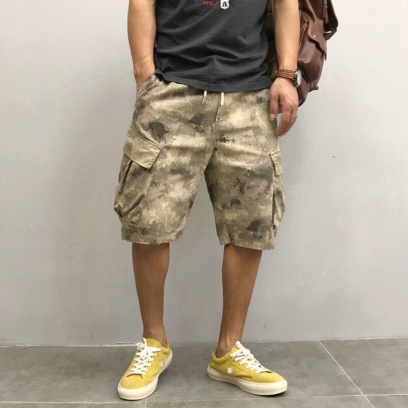 日系潮牌迷彩工装口袋短裤男夏季宽松直筒中裤美式青年休闲五分裤
