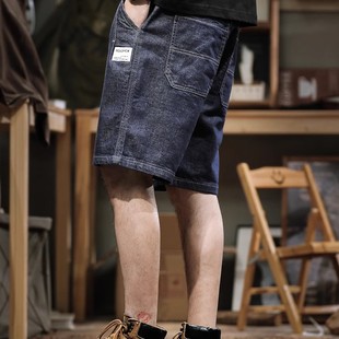 宽松百搭简约潮流休闲五分裤 新款 男夏季 复古水洗直筒牛仔短裤 美式