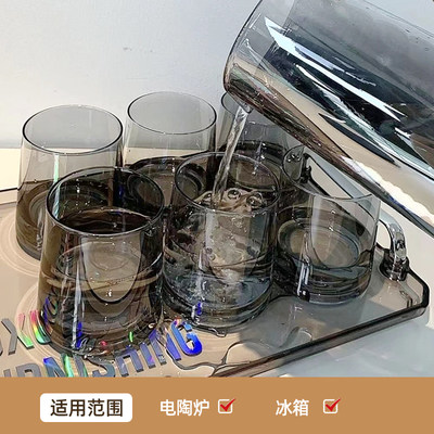 轻奢玻璃水杯家用冷水壶带托盘杯具套装喝水茶具待客杯子耐高温