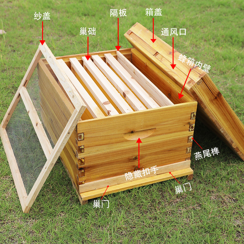蜜蜂中蜂蜂箱包邮煮蜡全套杉木养蜂工具标准十框专用密峰意蜂平箱
