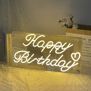 跨境霓虹灯墙面装饰happy birthday指示牌led发光字霓虹灯牌柔性