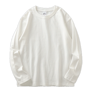 三本针320g重磅t恤男小领口纯棉长袖秋季卫衣圆领纯色白色打底衫