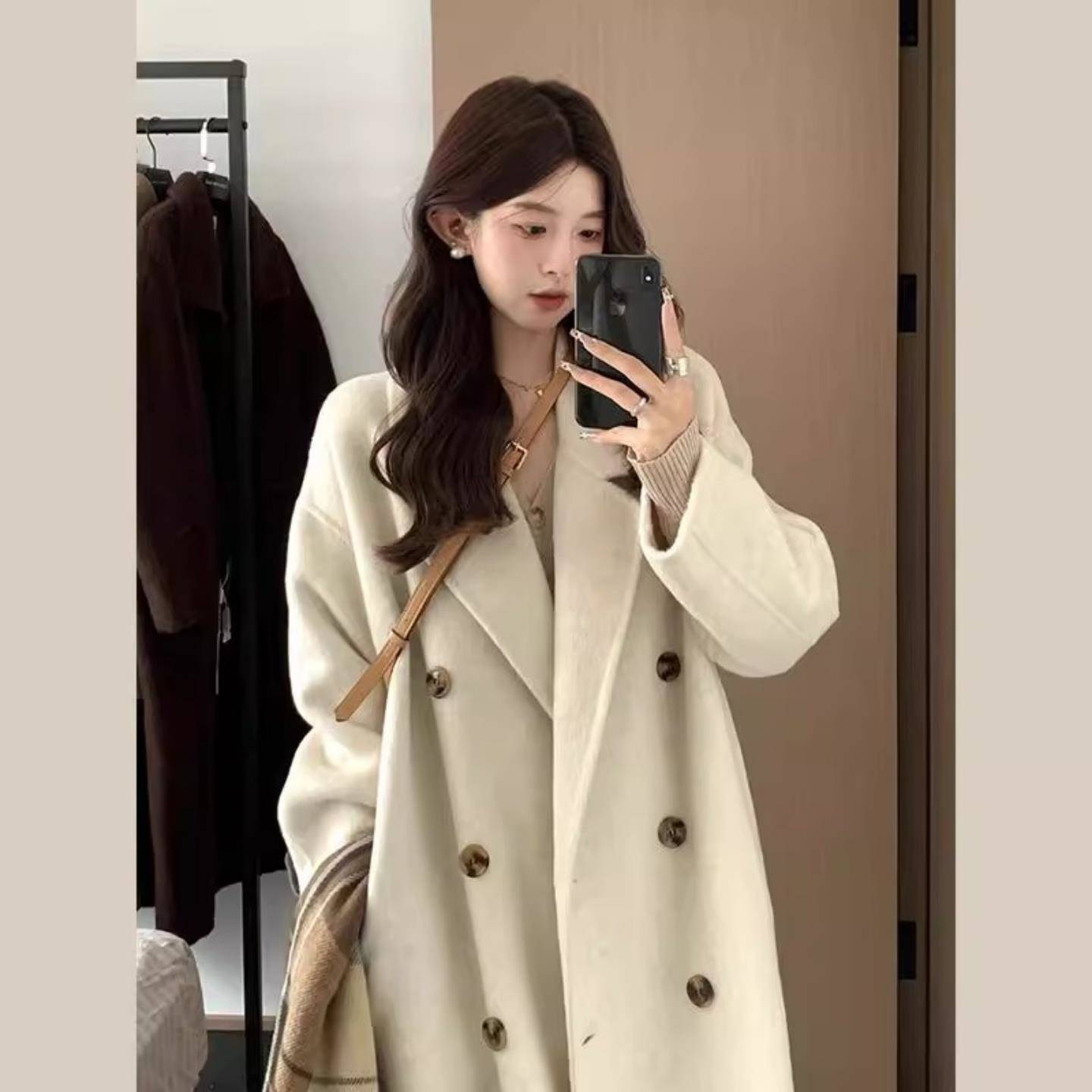 高级感白色羊毛羊绒大衣女2025新款秋冬季加厚小个子呢子毛呢外套