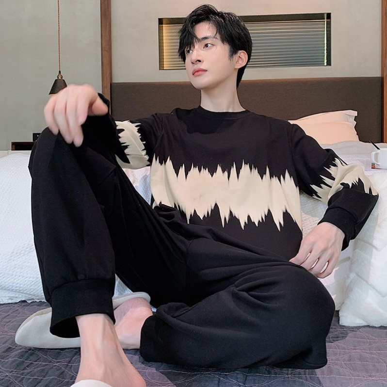 睡衣男士春秋季长袖纯棉空调服男款青少年四季款家居服秋冬款套装