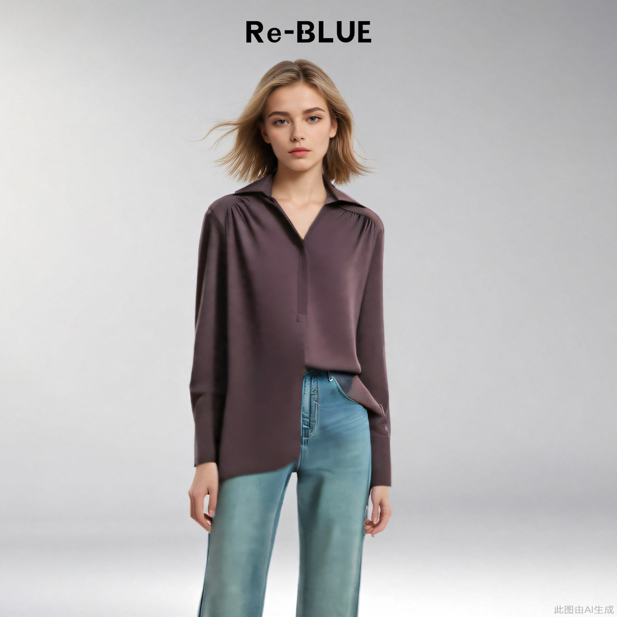 Re-BLUE轻奢优雅女装气质百搭轻盈飘逸半门襟前短后长长袖衬衫,女装/女士精品,衬衫,淘宝优惠券,粉丝福利购,淘宝优惠卷