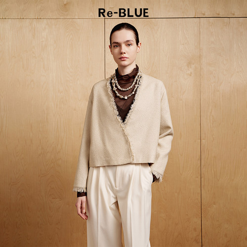 温柔知性V领流苏小香风外套