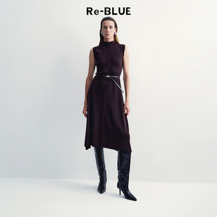 长款 小高领无袖 含羊毛针织连衣裙 BLUE轻奢优雅女装