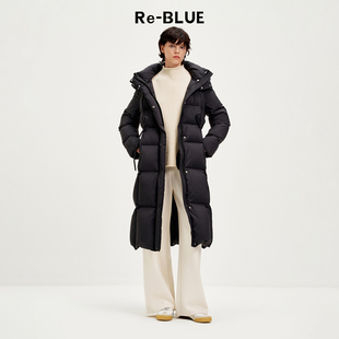Re-BLUE轻奢优雅女装简约百搭收腰修身中长款羽绒服