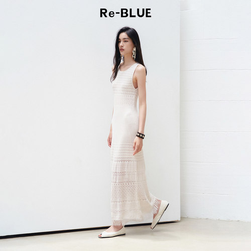 Re-BLUE法式度假风肌理连衣裙