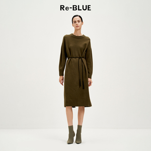 羊毛针织套头直身连衣裙 简约大气直身款 BLUE轻奢优雅女装