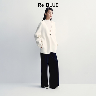 简约舒适V领茧型绵羊毛双面呢大衣通勤外套 BLUE轻奢优雅女装