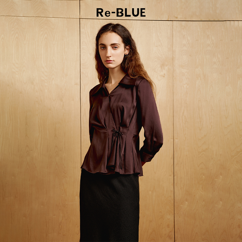 简约气质收腰盘扣砂洗真丝衬衫