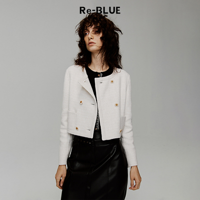 肌理感圆领香风羊毛混纺短外套