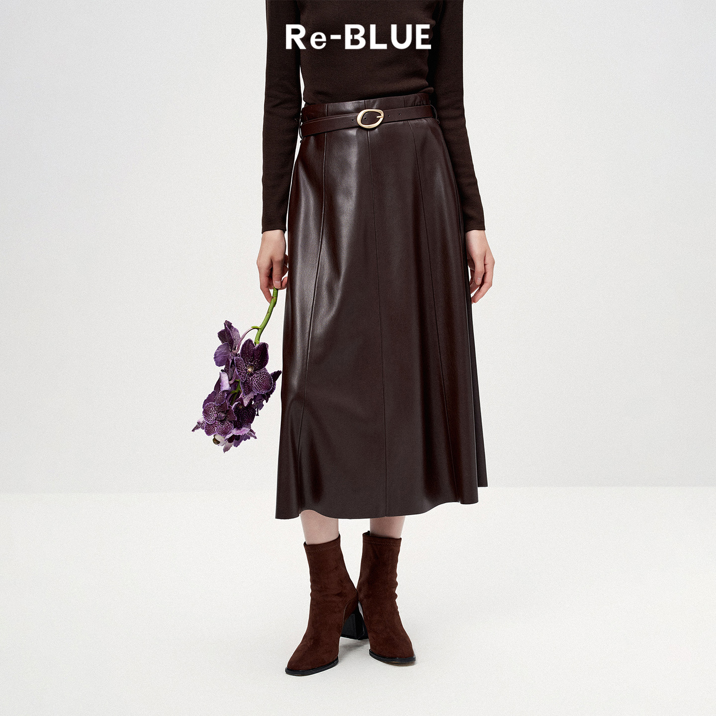 Re-BLUE复古通勤大摆显瘦半身裙