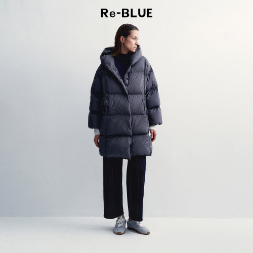 Re-BLUE90白鹅绒长款连帽羽绒服