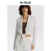 BLUE轻奢优雅女装 系带式 短款 廓形西装 外套