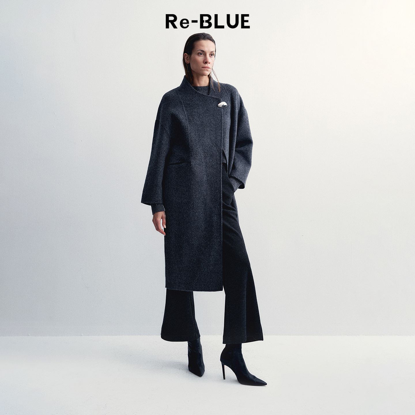 Re-BLUE立领绵羊毛骆驼绒外套