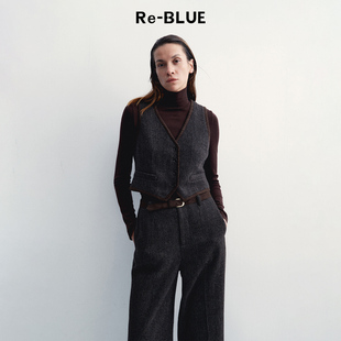 复古老钱风短外套简约通勤肌理感马甲背心 BLUE轻奢优雅女装