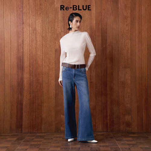 Re-BLUE记忆压褶肌理感长袖上衣