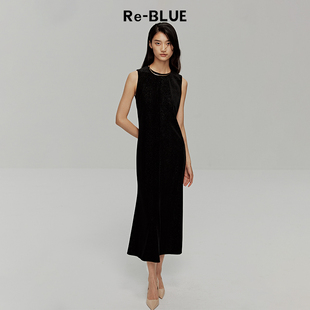 高级感显瘦细闪丝绒连衣裙 BLUE轻奢优雅女装