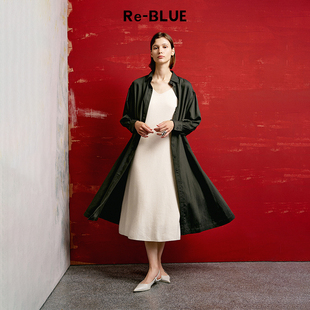 收腰长款 式 简约百搭X型衬衫 连衣裙 BLUE轻奢优雅女装
