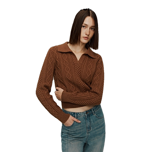 Re-BLUE轻奢优雅女装短款H廓形舒适微宽松版型polo领针织衫