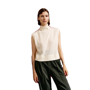 Re-BLUE轻奢优雅女装知性优雅小翻领马甲针织衫绵羊毛