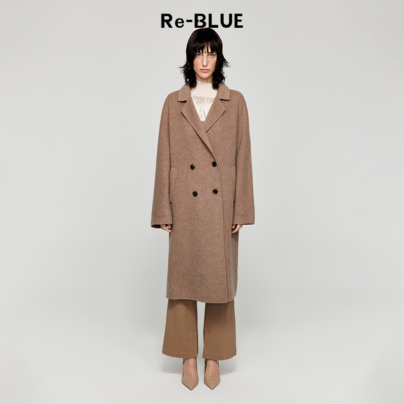 羊毛混纺双面呢宽松长款大衣