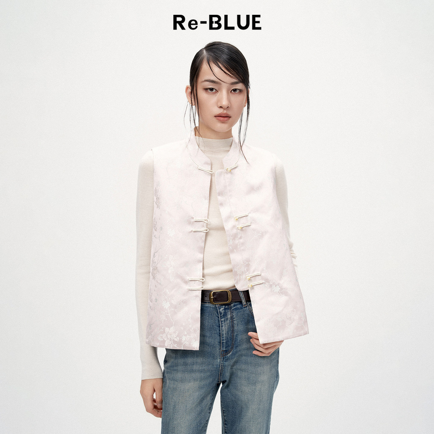 Re-BLUE轻奢优雅女装国风新中式提花肌理马甲小外套
