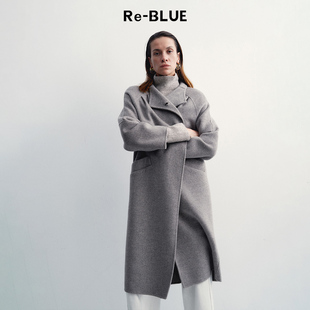 双面呢大衣 简约立领绵羊毛长款 BLUE轻奢优雅女装