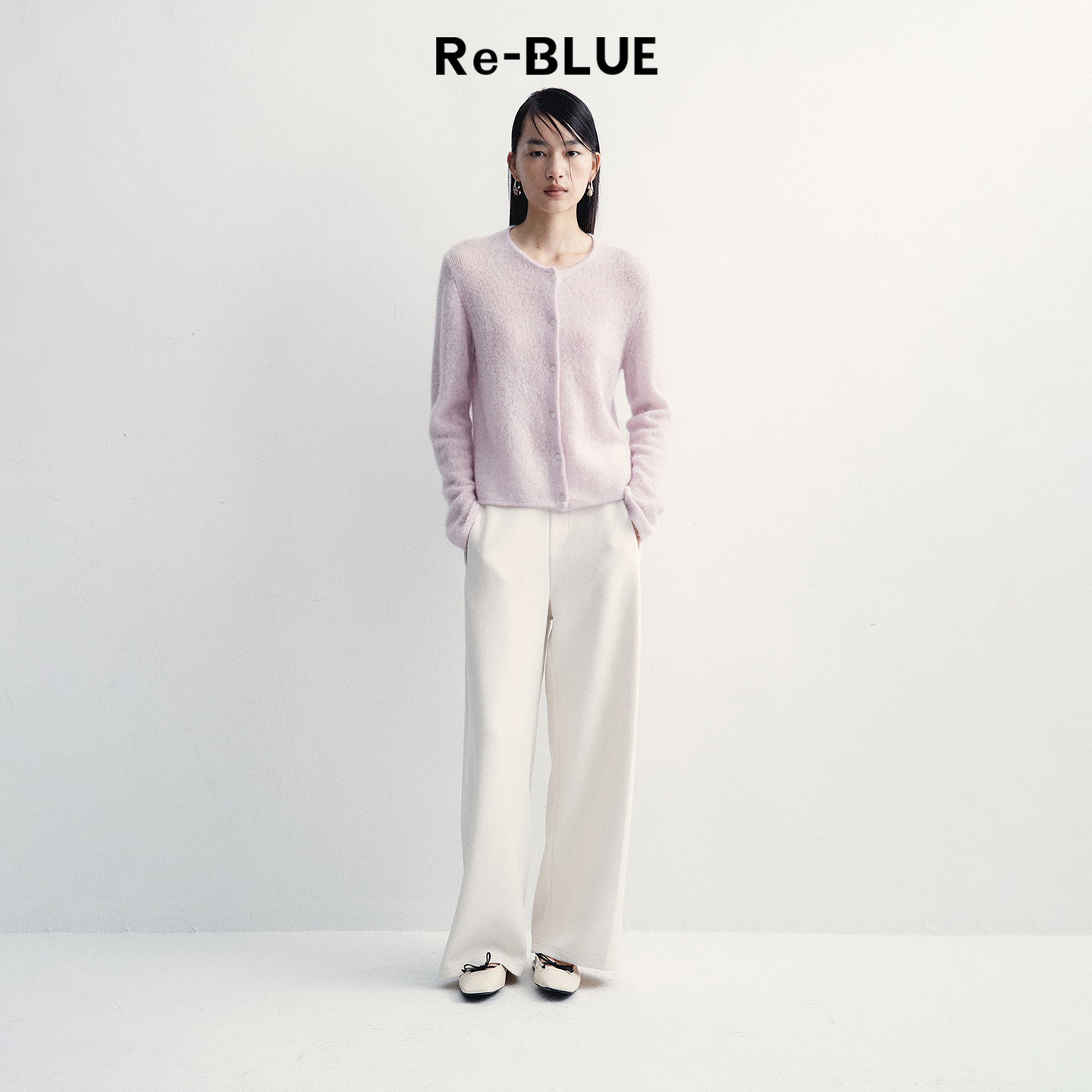 Re-BLUE简约通勤圆领羊绒针织衫