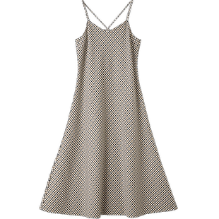 Re-BLUE轻奢优雅女装复古格纹v领宽松版型吊带连衣裙