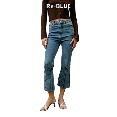 气质微喇牛仔裤下摆捏褶