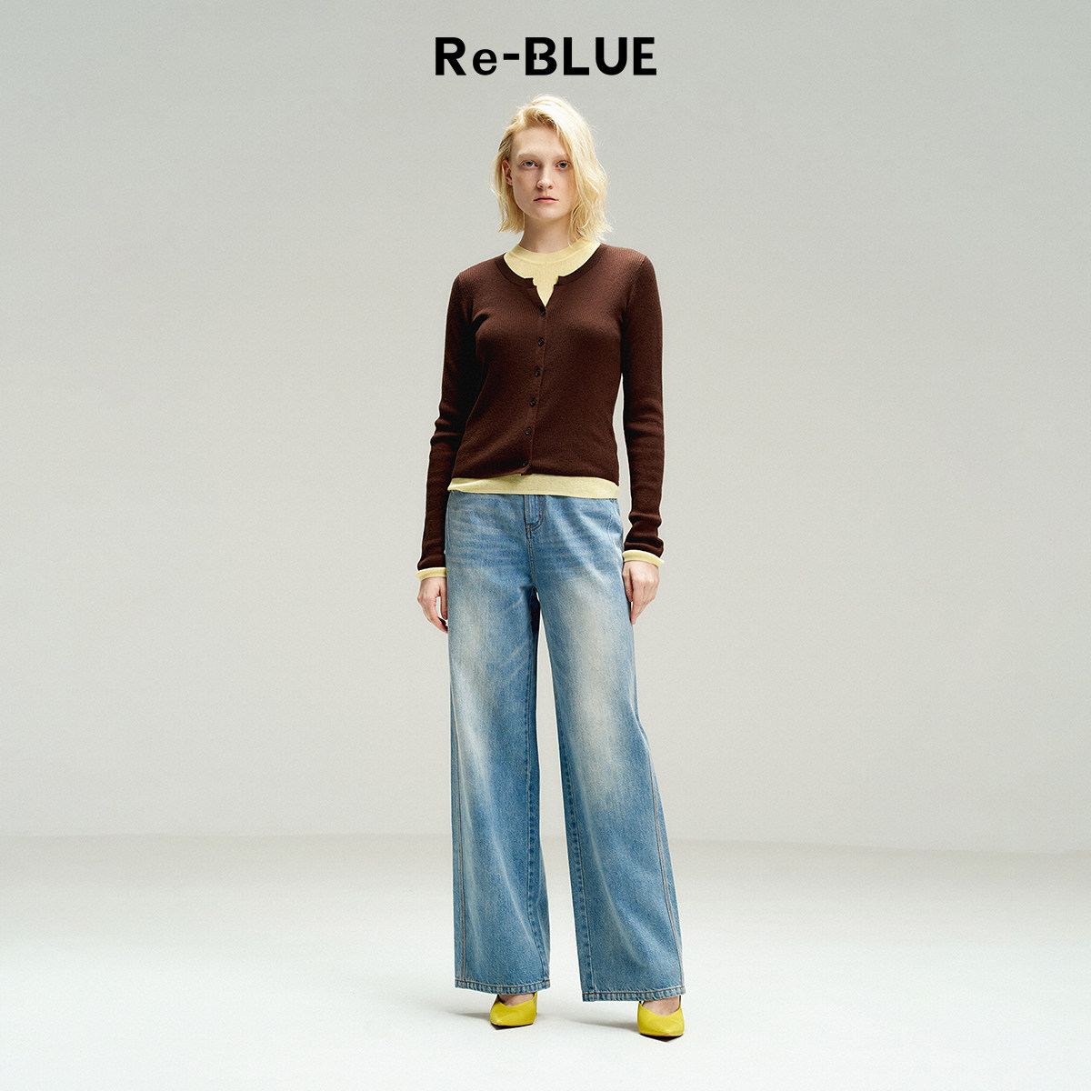 气质百搭绵羊毛撞色假两件针织衫