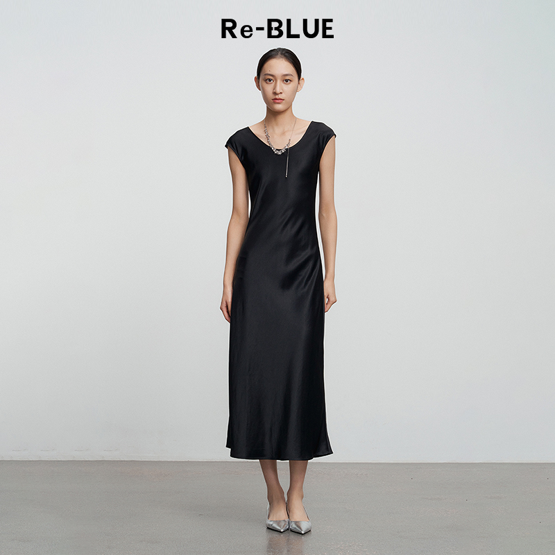 极简风圆领小A摆醋酸连衣裙