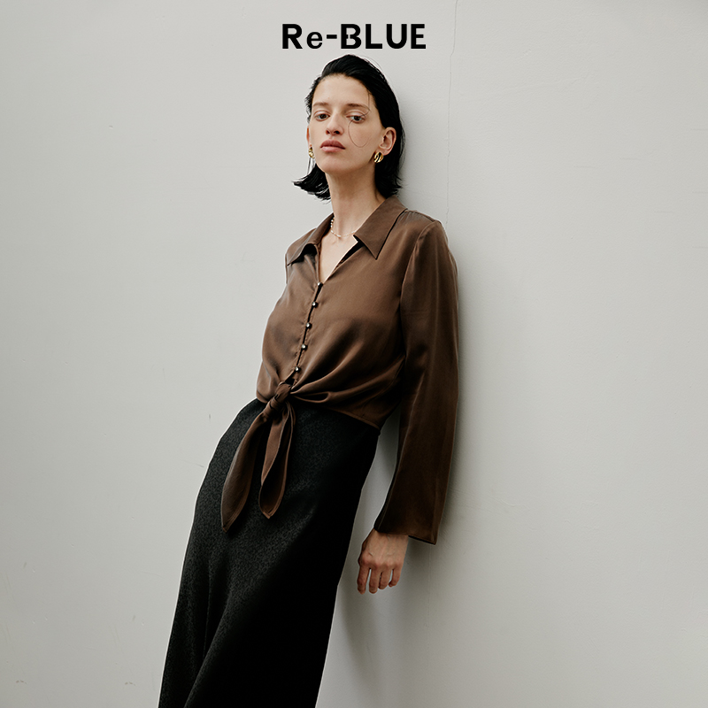 复古翻领前中系结衬衫