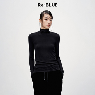 Re-BLUE轻奢优雅女装简约百搭气质小高领长袖打底衫