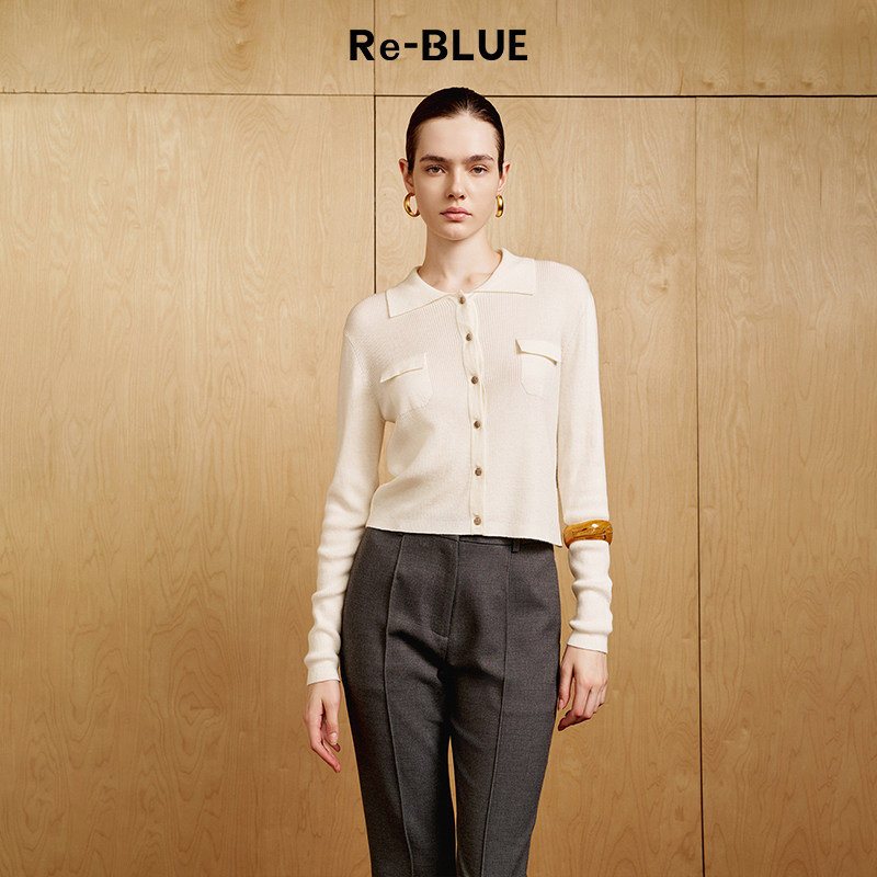 Re-BLUE轻奢优雅女装简约POLO领长袖针织衫,女装/女士精品,毛针织衫,淘宝优惠券,粉丝福利购,淘宝优惠卷