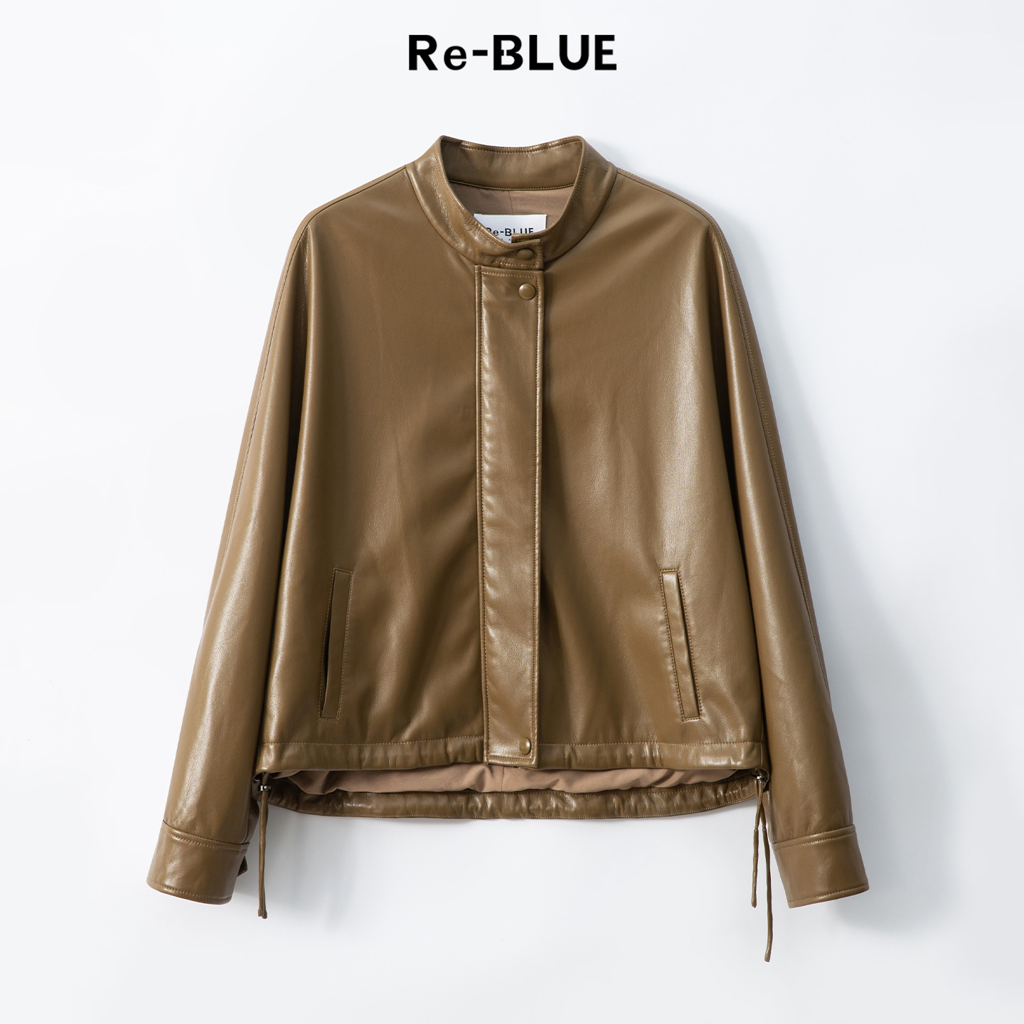 Re-BLUE复古立领长袖皮夹克外套
