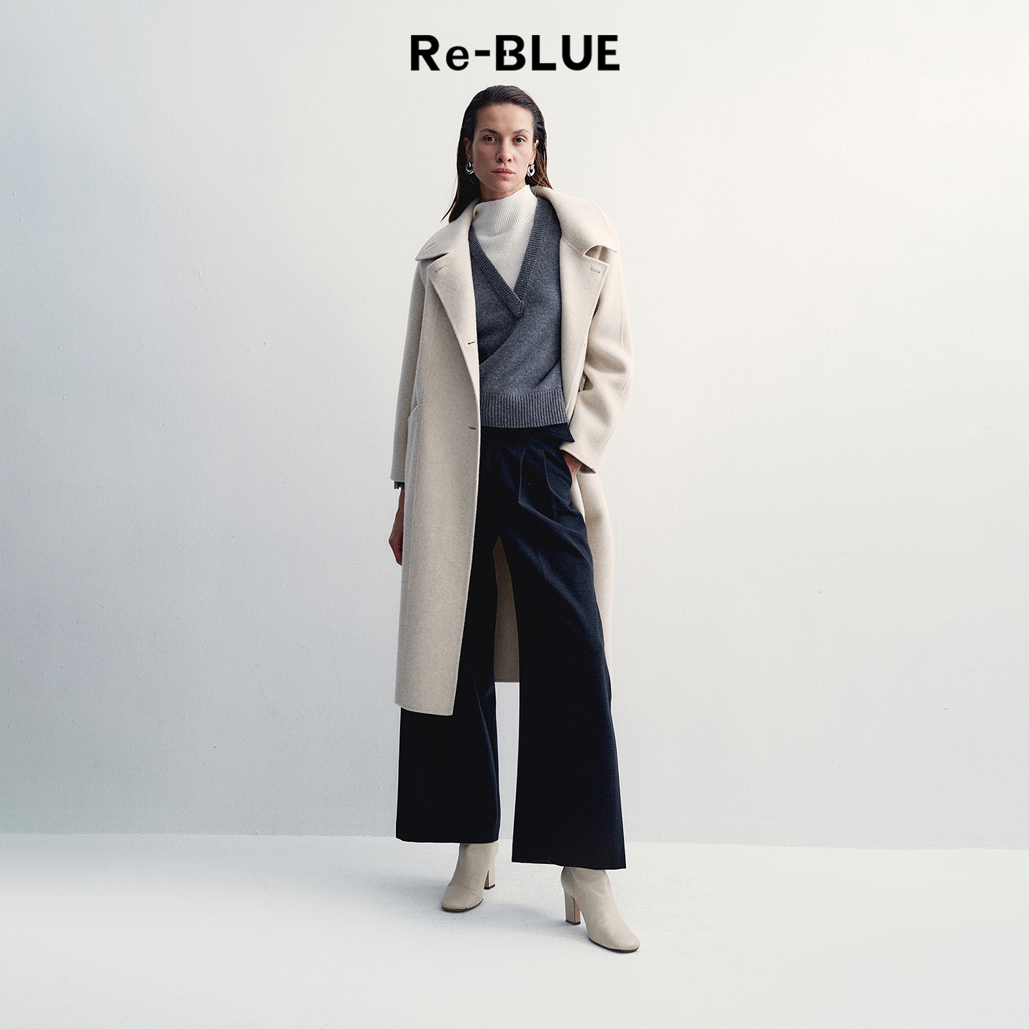 Re-BLUE轻奢极简骆驼绒羊毛大衣