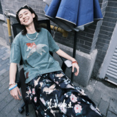 碧海潮生 t恤 中国风国潮纯棉绣花水洗绿短袖 金玉满堂 春夏新款