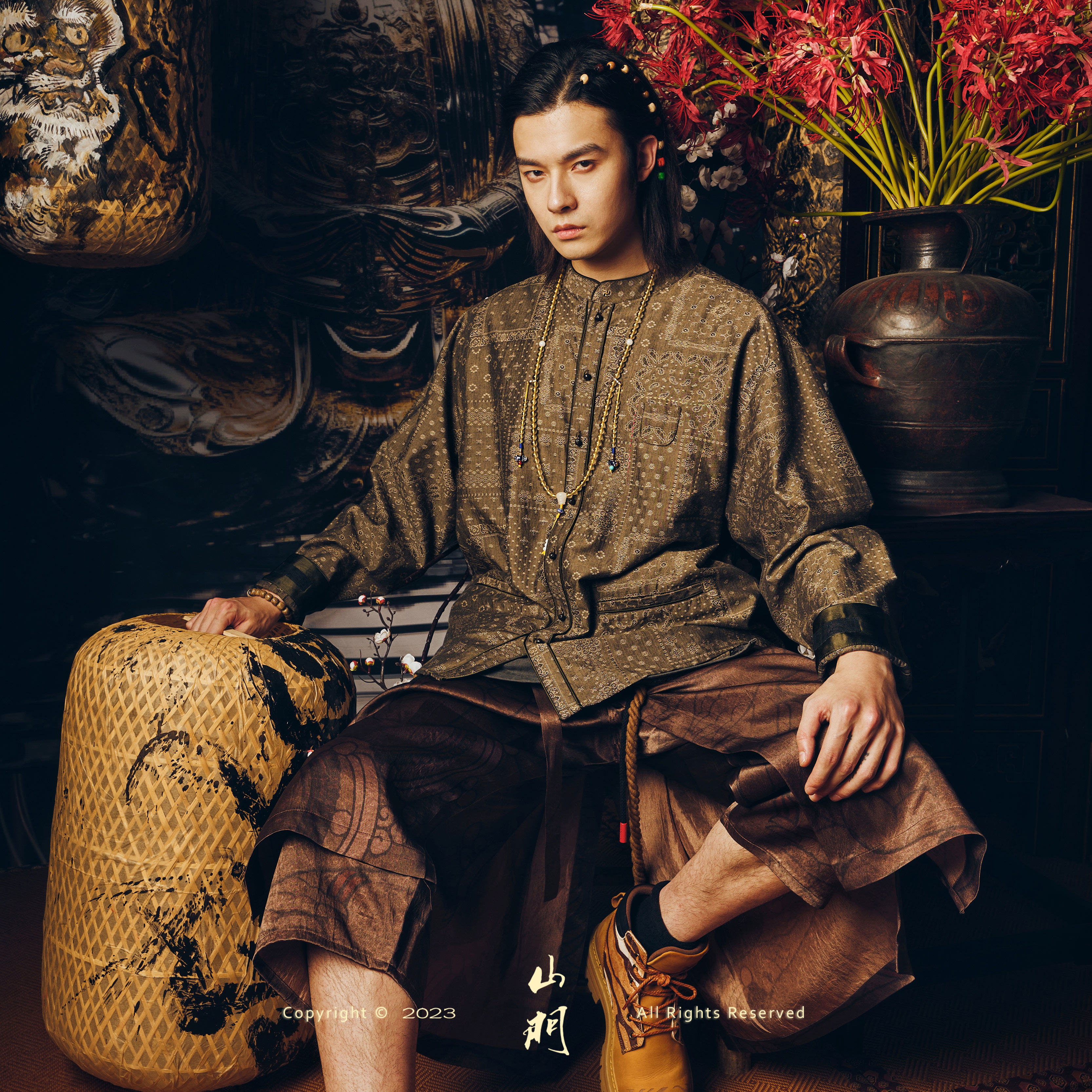 碧海潮生山门境界苔藓复古衬衫图片