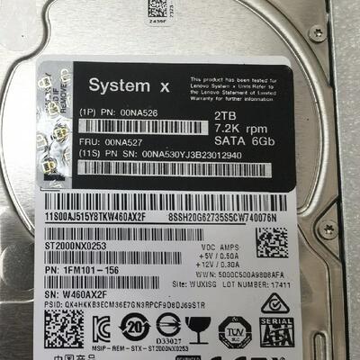 IBM 00NA526 00NA527 2T 6G SATA 2.5服务器硬盘ST2000NX0253