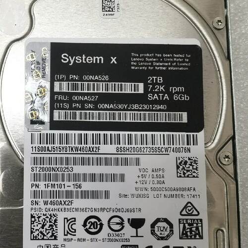 IBM 00NA526 00NA527 2T 6G SATA 2.5服务器硬盘ST2000NX0253