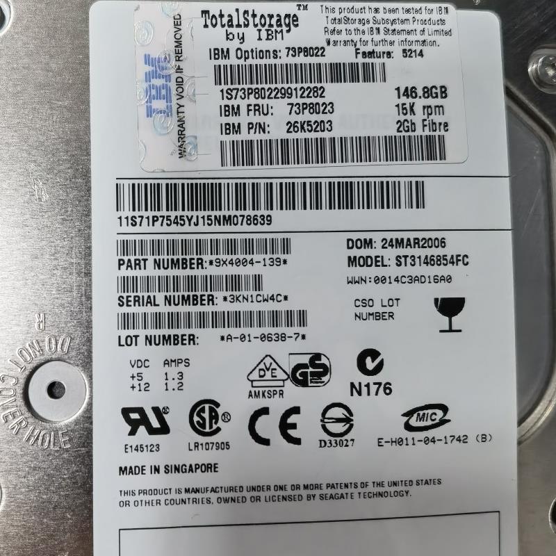 IBM 5214 73P8023 146.8G 15K FC DS4300 73P8022 26K5203 硬盘